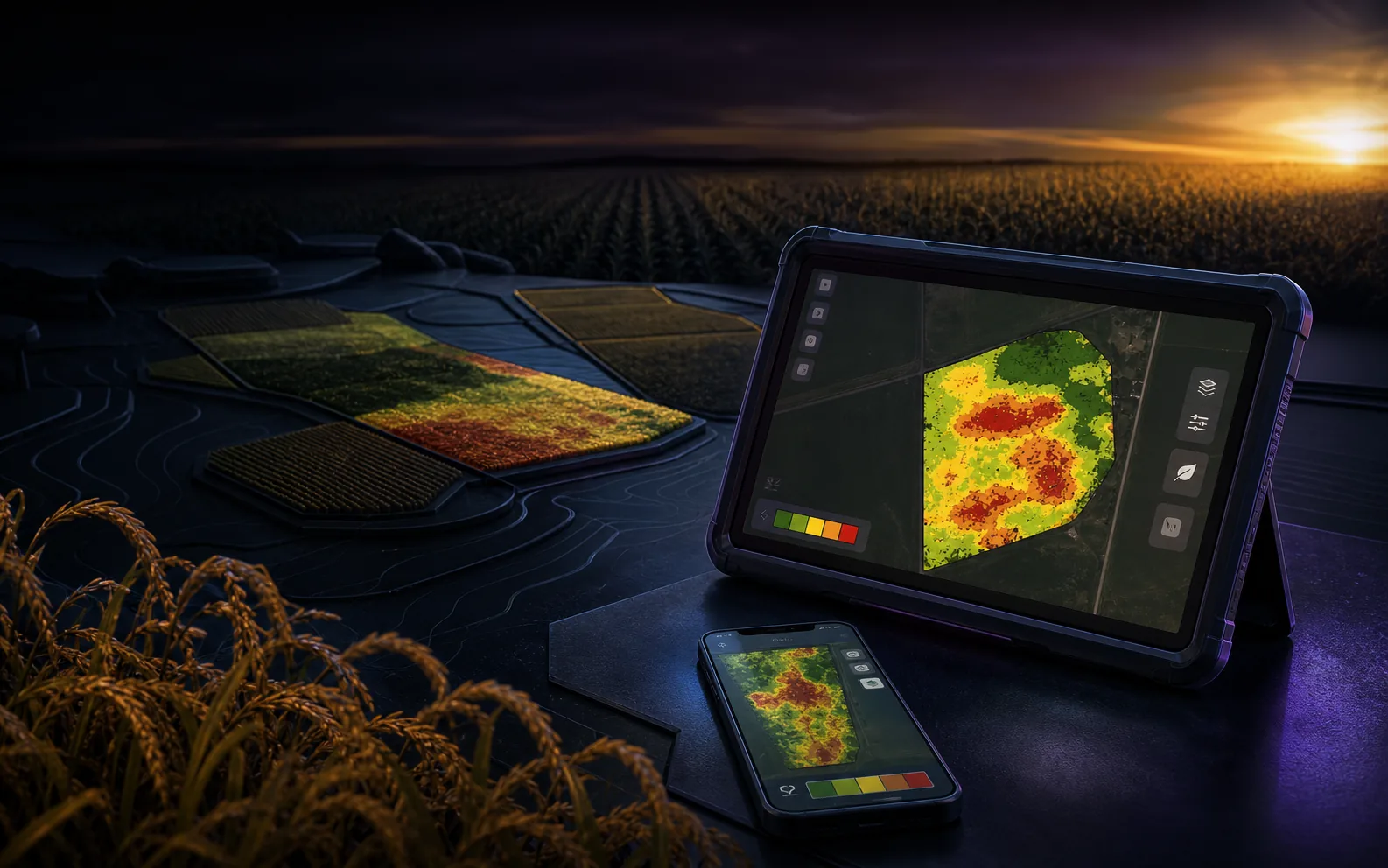 Cinematic precision agriculture field intelligence on tablet and phone