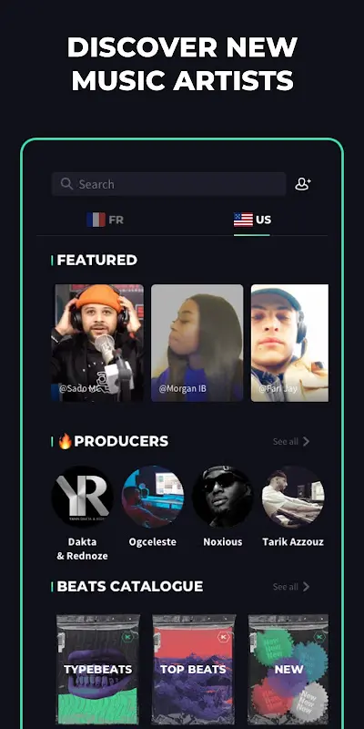Keakr Search & Discover Screen
