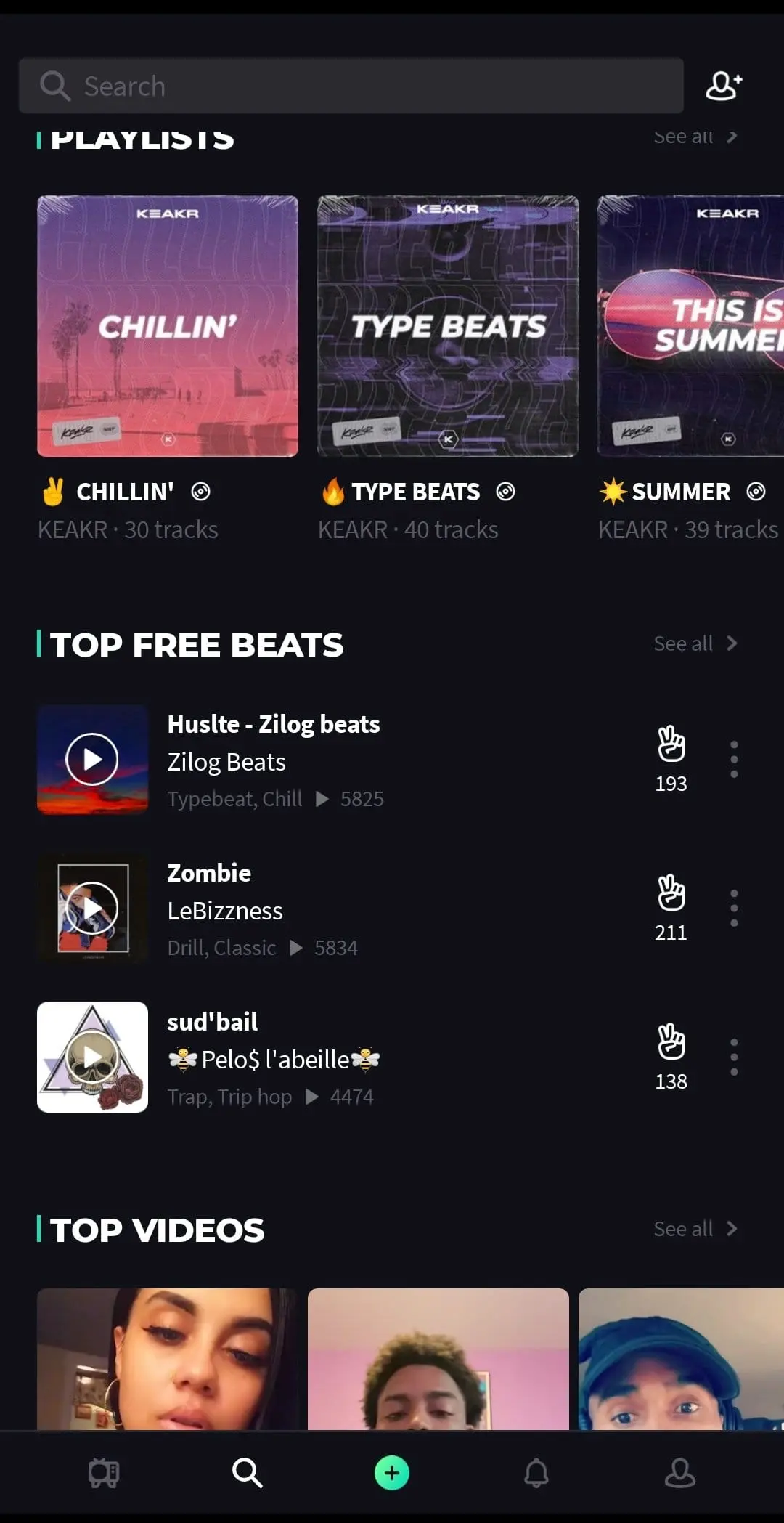 Keakr Search & Discover Screen