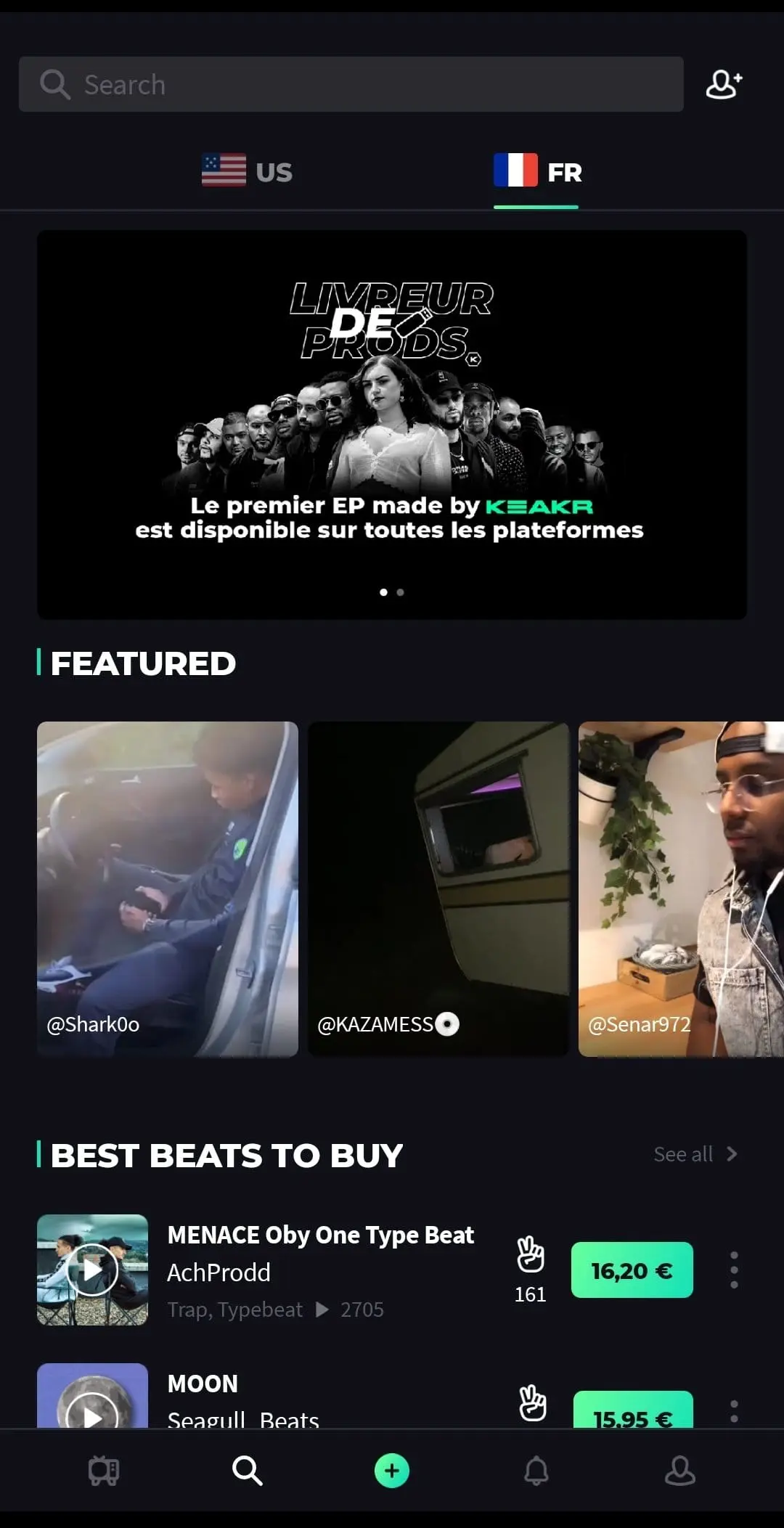 Keakr Search & Discover Screen