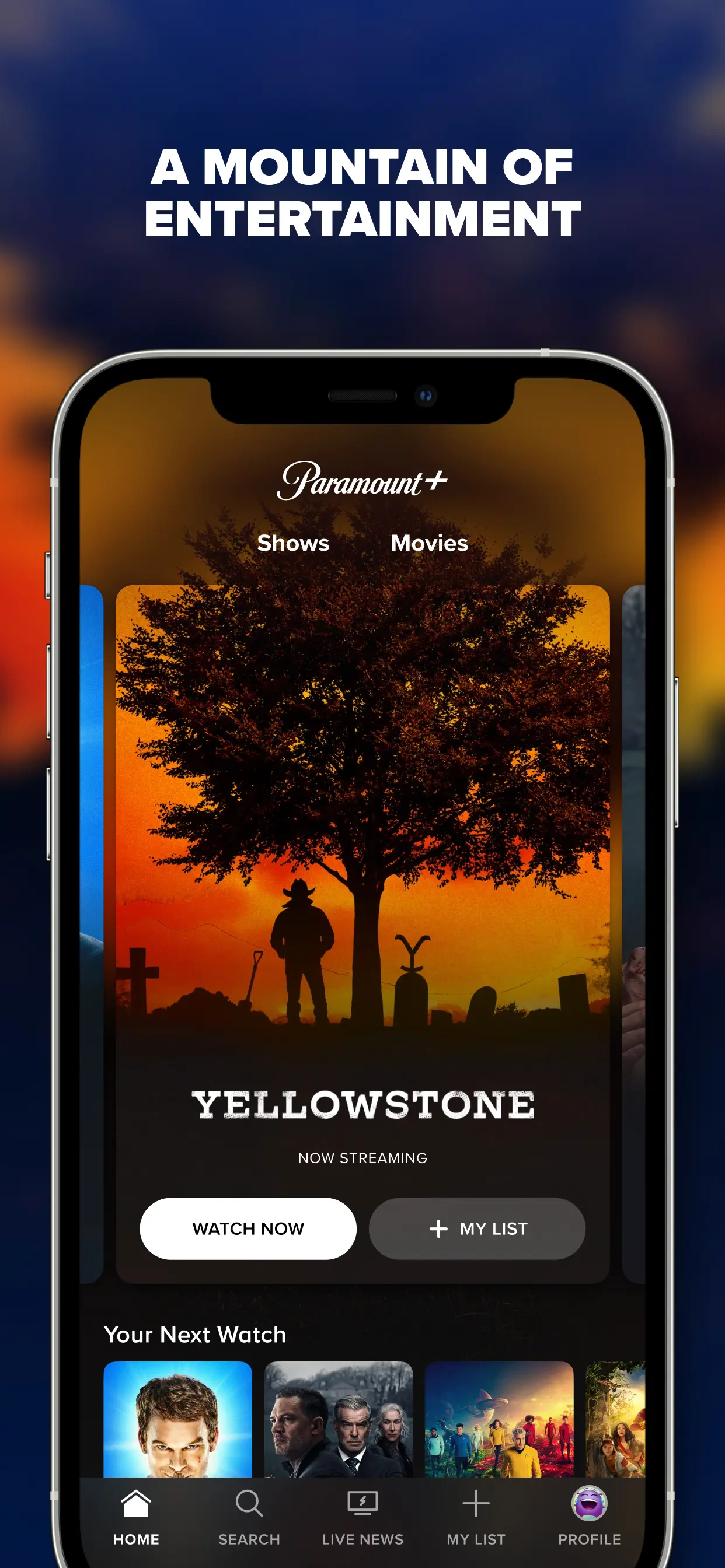 Paramount+ Home Screen