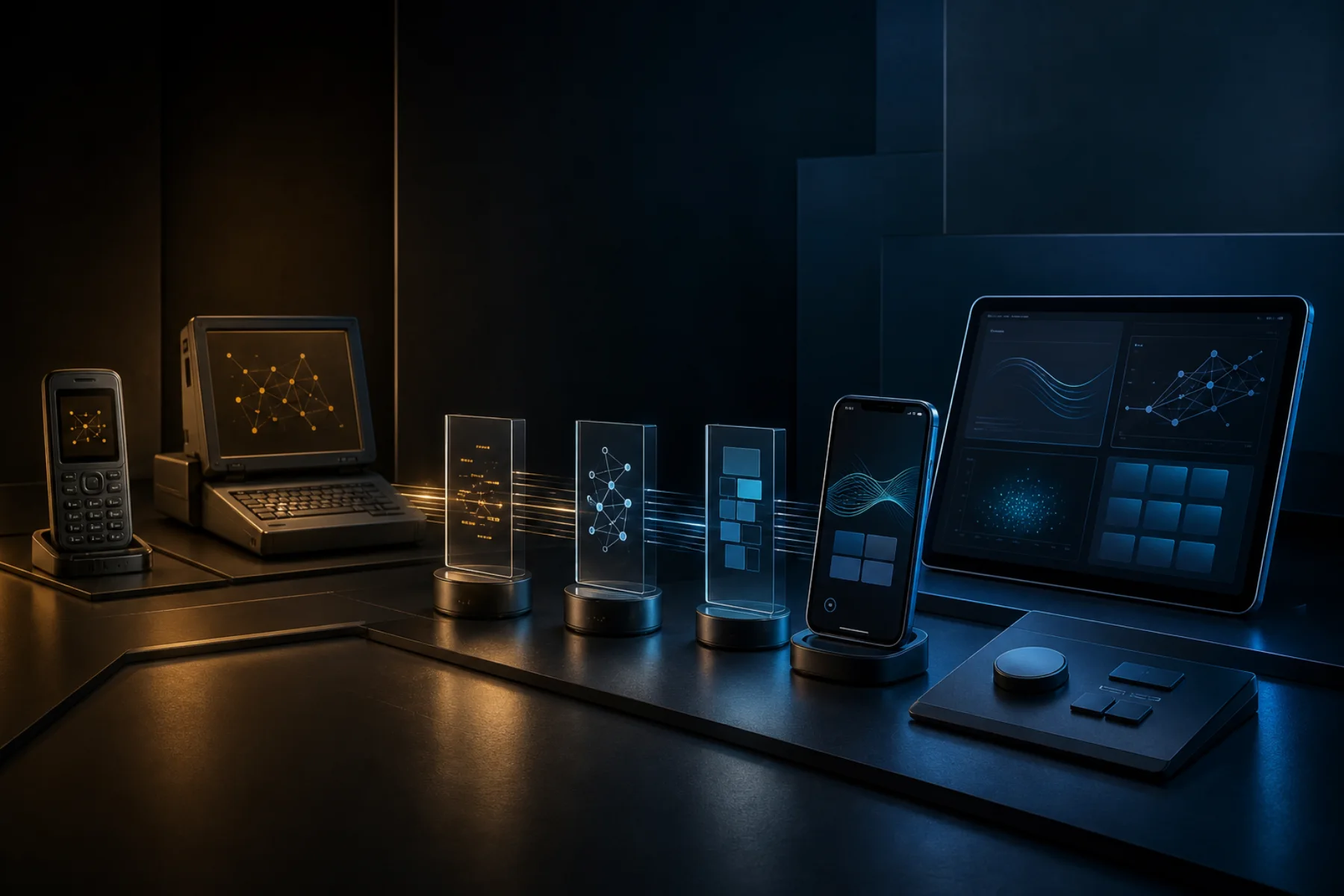 Cinematic progression from an operating legacy mobile system to a modern modular phone and tablet architecture